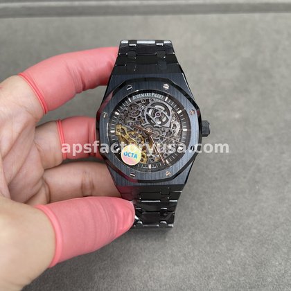 QC photographs, Royal Oak 15416CE, black ceramic, openworked, 7 frames